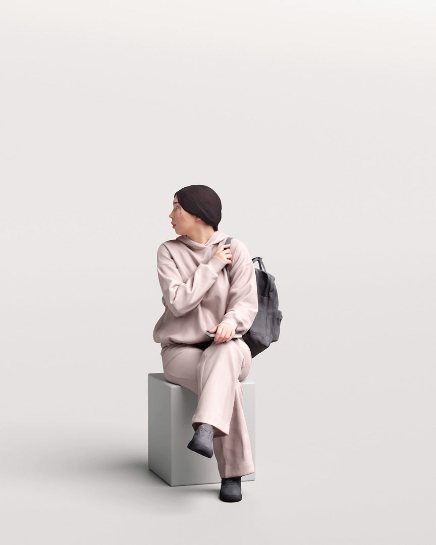 Humano Sitting Young Asian Girl 2203-9 3D model_1