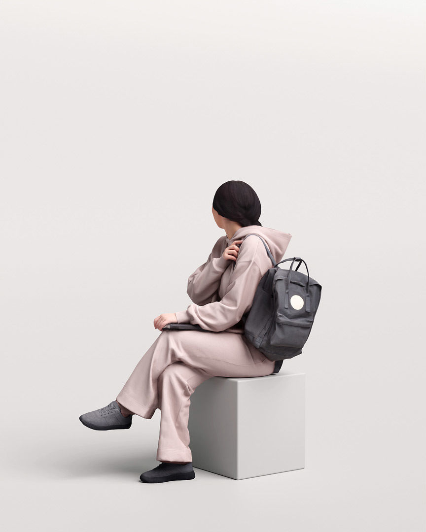 Humano Sitting Young Asian Girl 2203-9 3D model_5