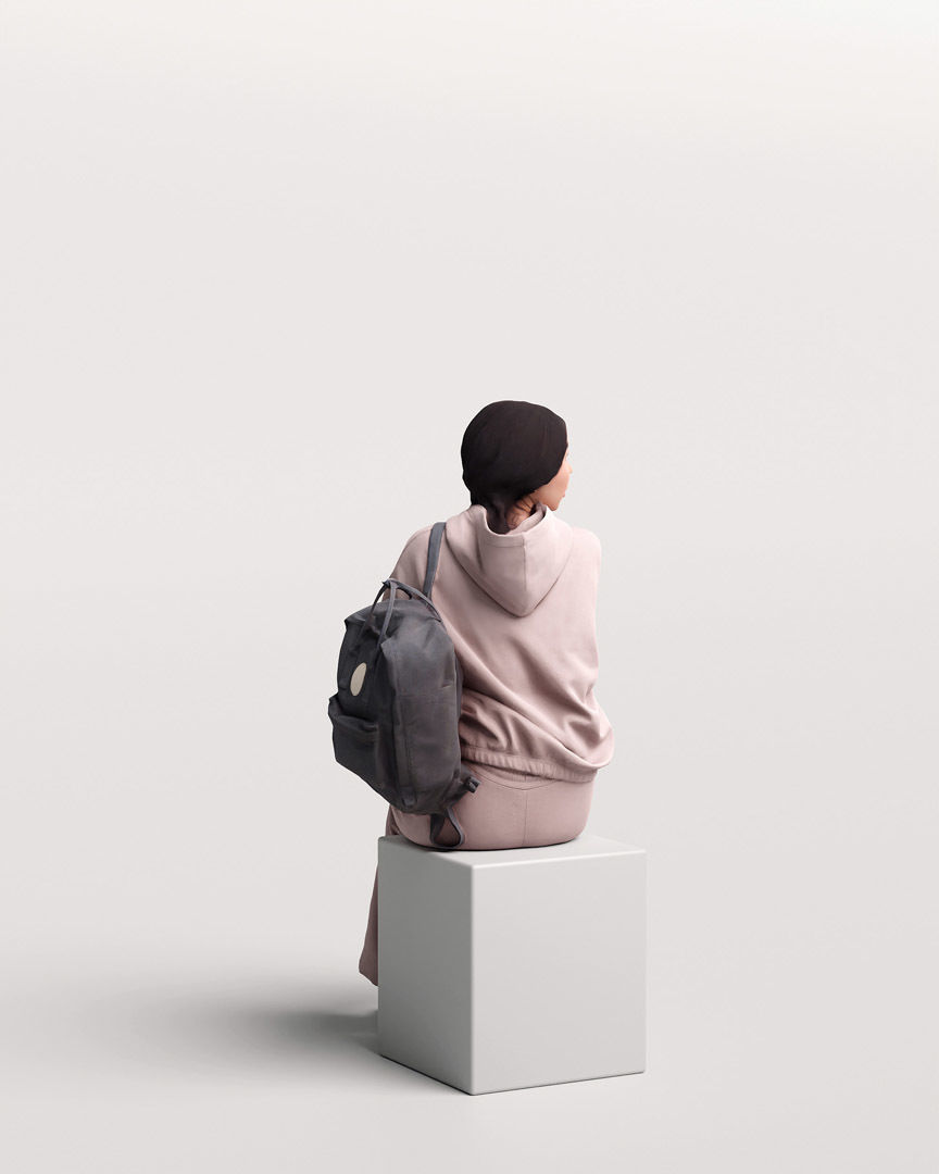 Humano Sitting Young Asian Girl 2203-9 3D model_4