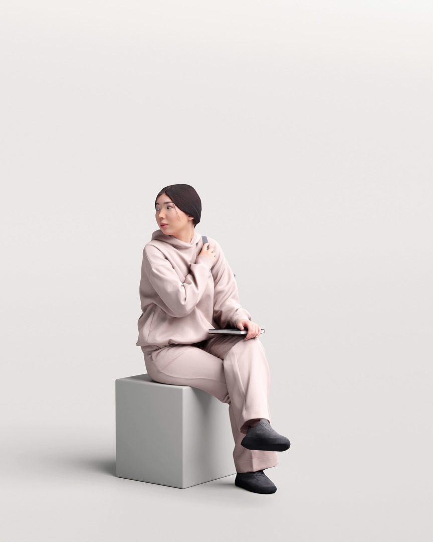 Humano Sitting Young Asian Girl 2203-9 3D model_2