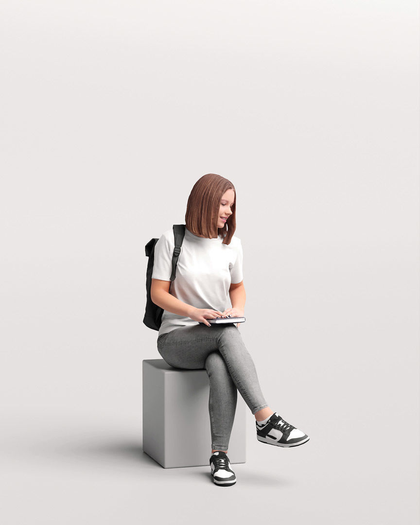 Humano Sitting Young Girl 2203-7 3D model_9