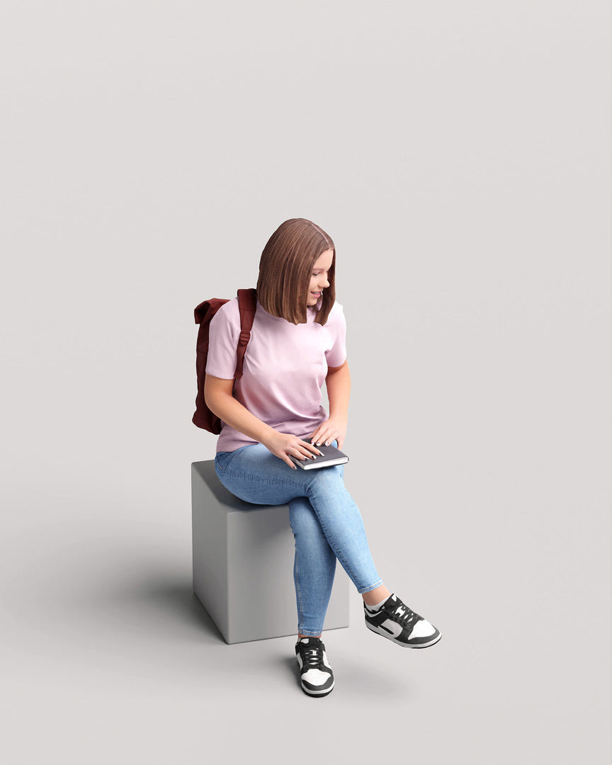 Humano Sitting Young Girl 2203-7 3D model_8