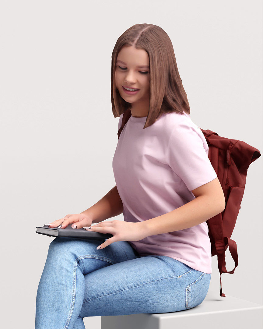 Humano Sitting Young Girl 2203-7 3D model_7