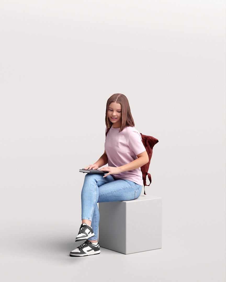 Humano Sitting Young Girl 2203-7 3D model_5