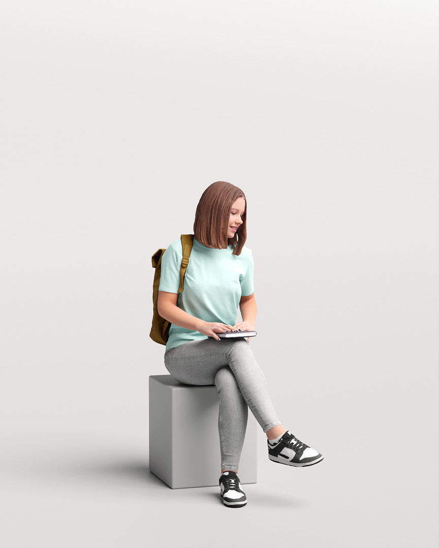 Humano Sitting Young Girl 2203-7 3D model_11