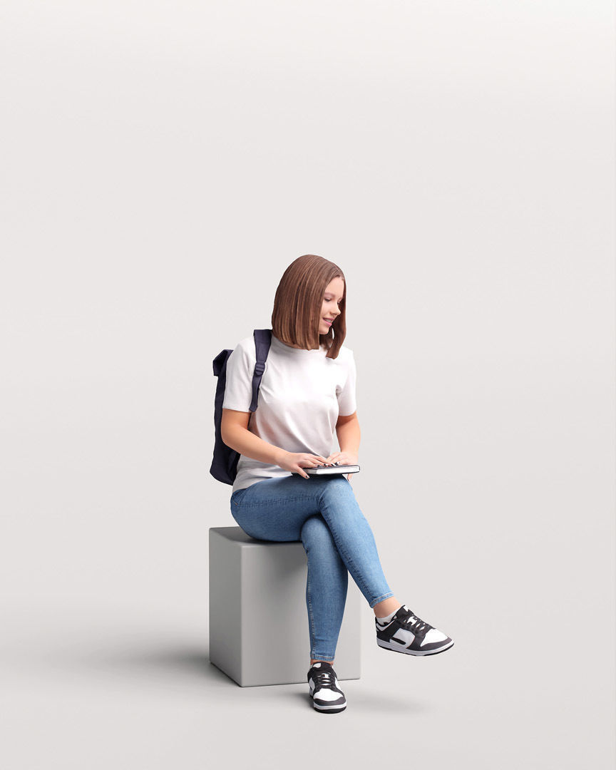 Humano Sitting Young Girl 2203-7 3D model_10