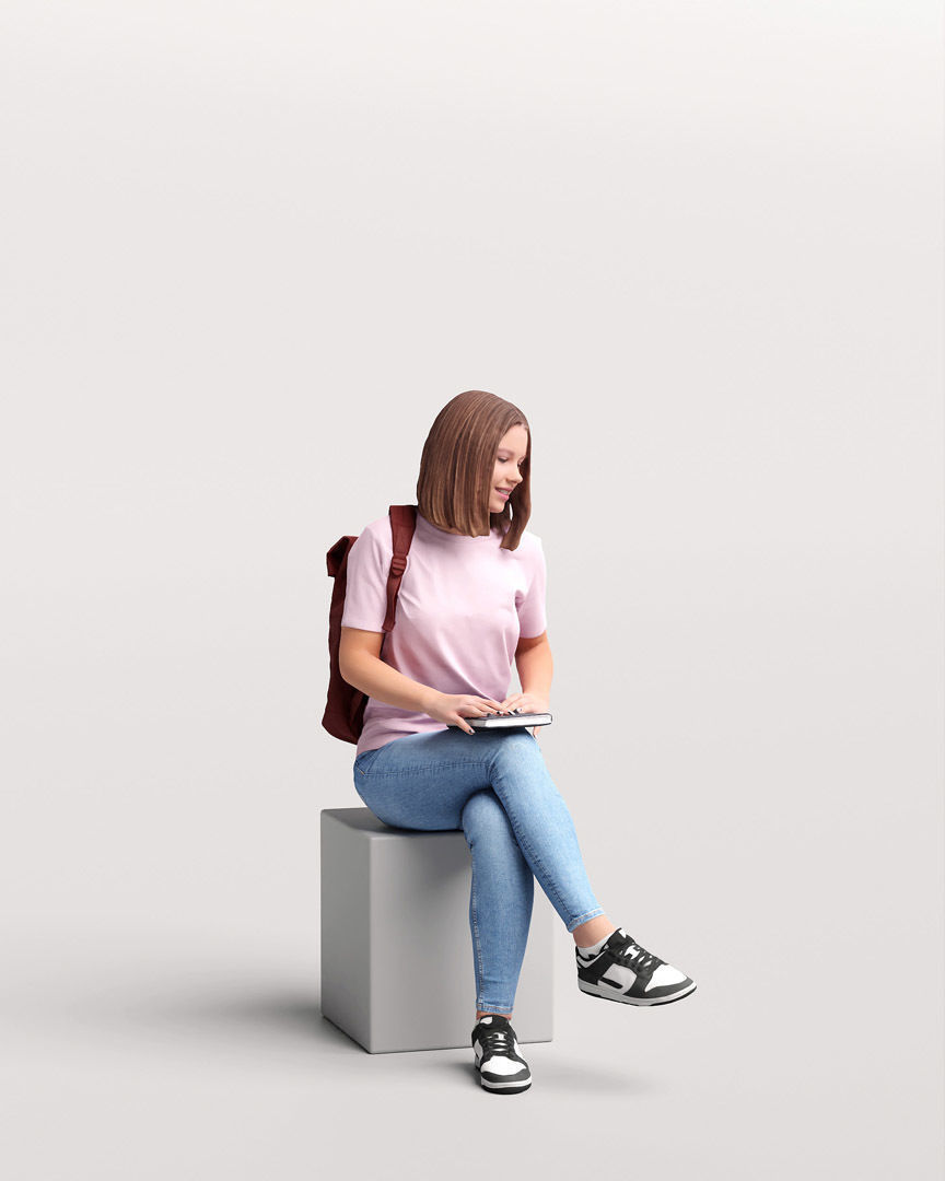 Humano Sitting Young Girl 2203-7 3D model_1