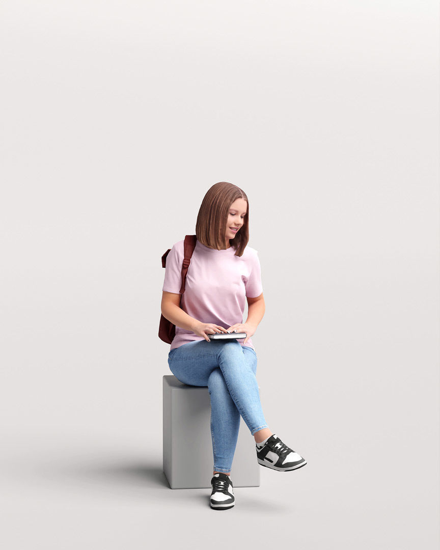 Humano Sitting Young Girl 2203-7 3D model_3