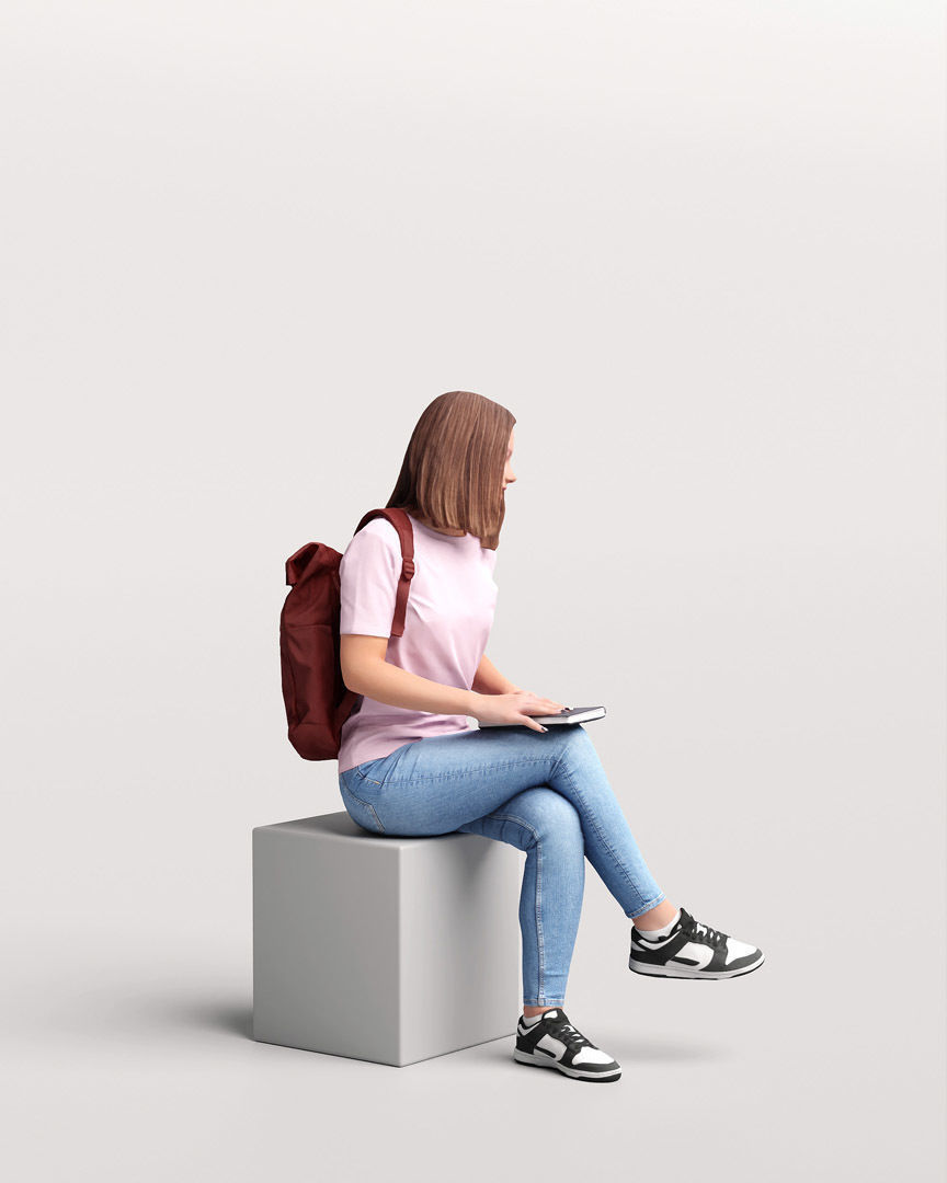 Humano Sitting Young Girl 2203-7 3D model_2