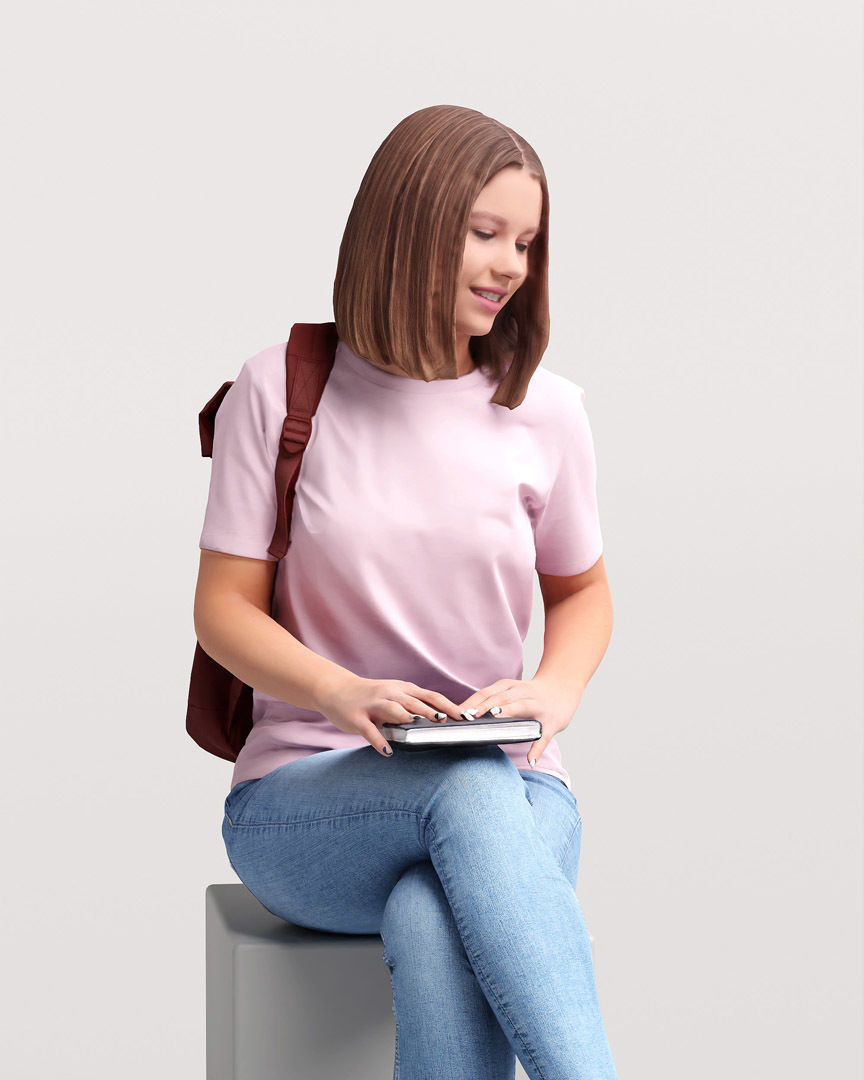 Humano Sitting Young Girl 2203-7 3D model_6