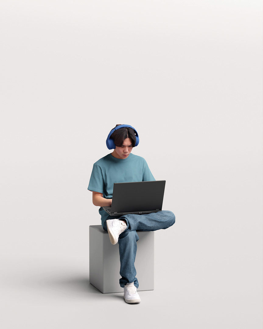 Humano Sitting Young Asian Man with laptop 2203-5 3D model_11