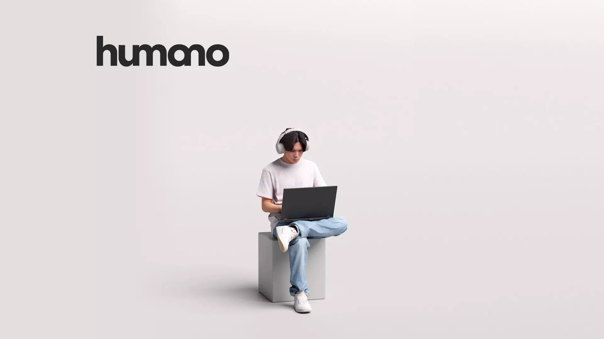 Humano Sitting Young Asian Man with laptop 2203-5 3D model_0