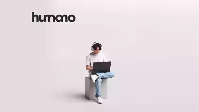  Humano Sitting Young Asian Man with laptop 2203-5 3D model