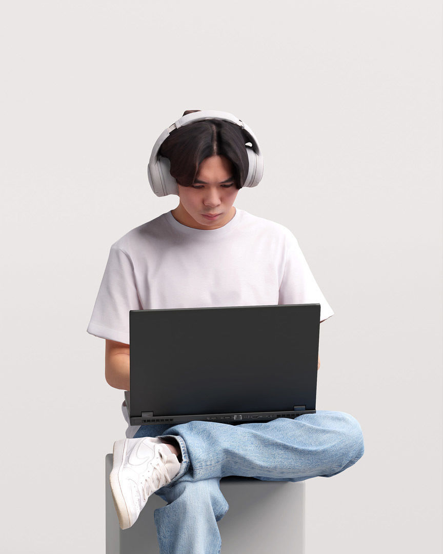Humano Sitting Young Asian Man with laptop 2203-5 3D model_6