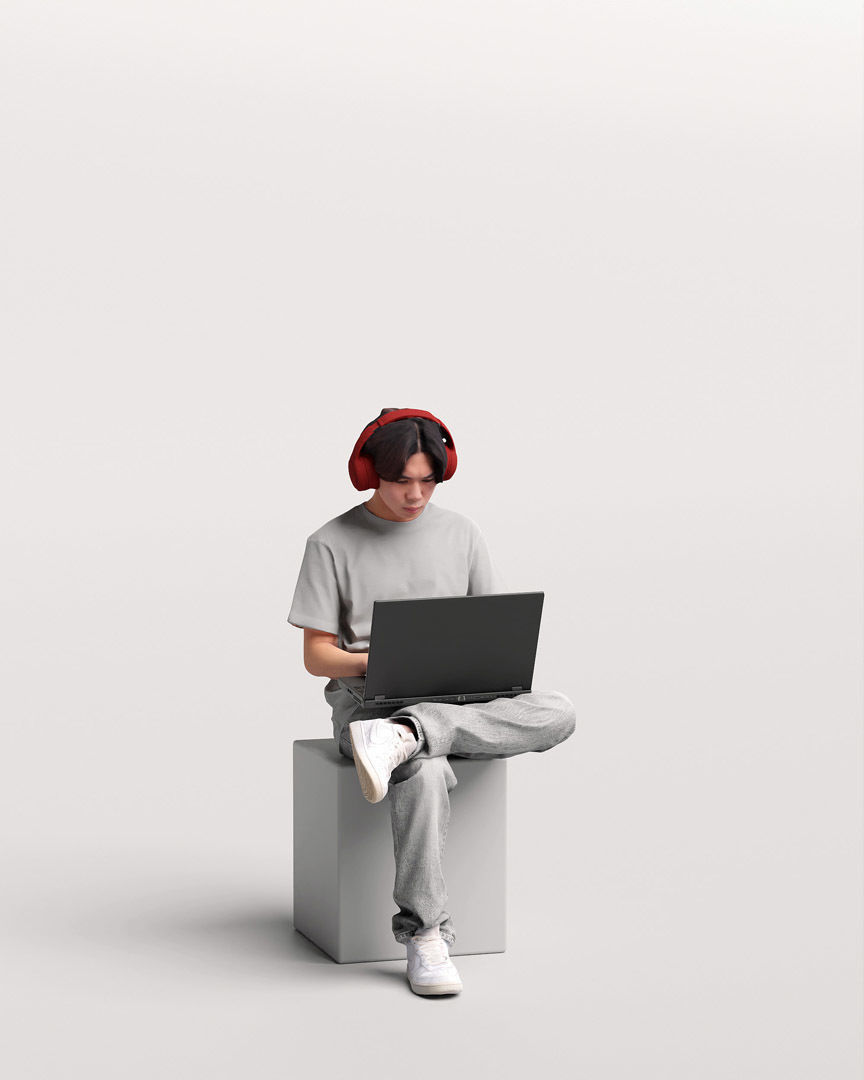 Humano Sitting Young Asian Man with laptop 2203-5 3D model_9