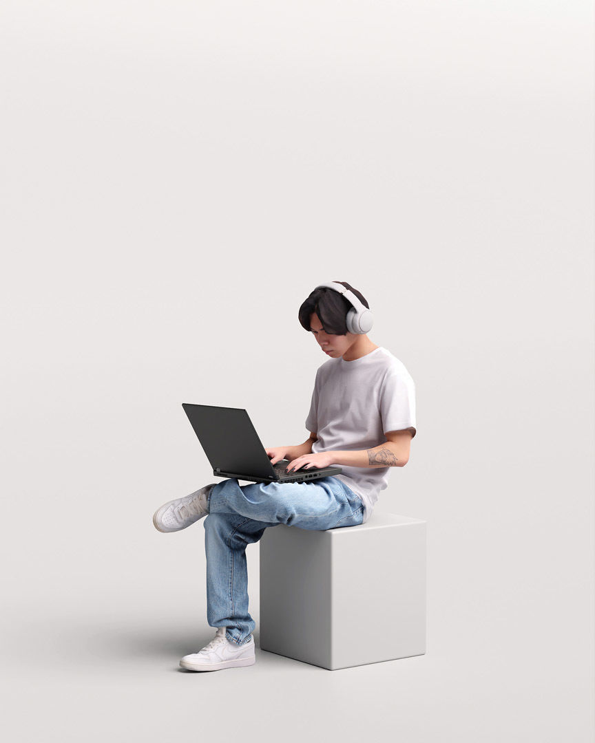 Humano Sitting Young Asian Man with laptop 2203-5 3D model_5