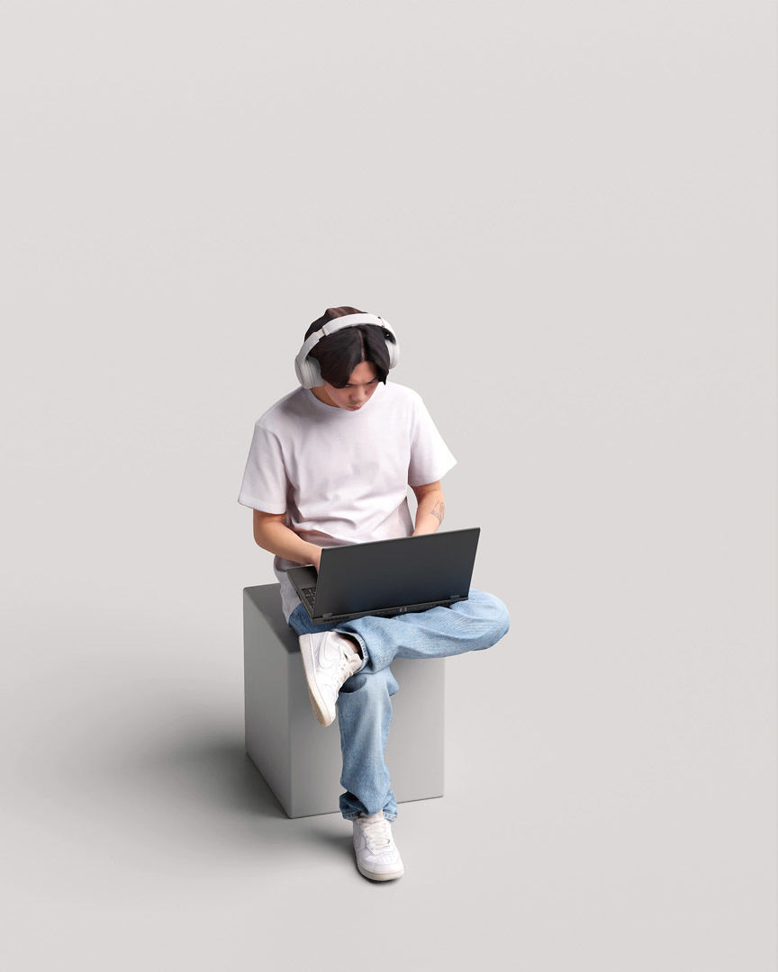 Humano Sitting Young Asian Man with laptop 2203-5 3D model_8