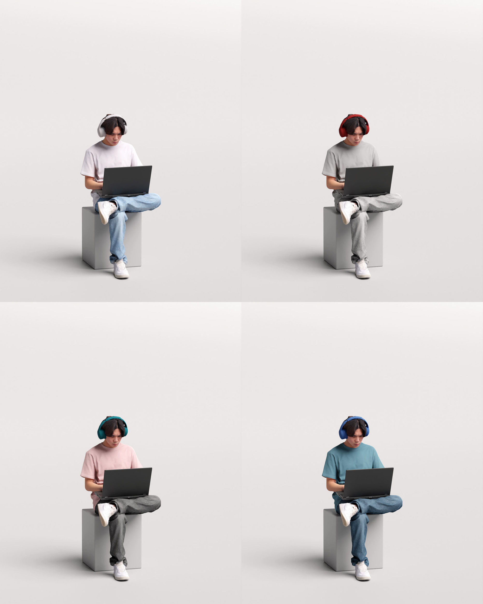 Humano Sitting Young Asian Man with laptop 2203-5 3D model_13