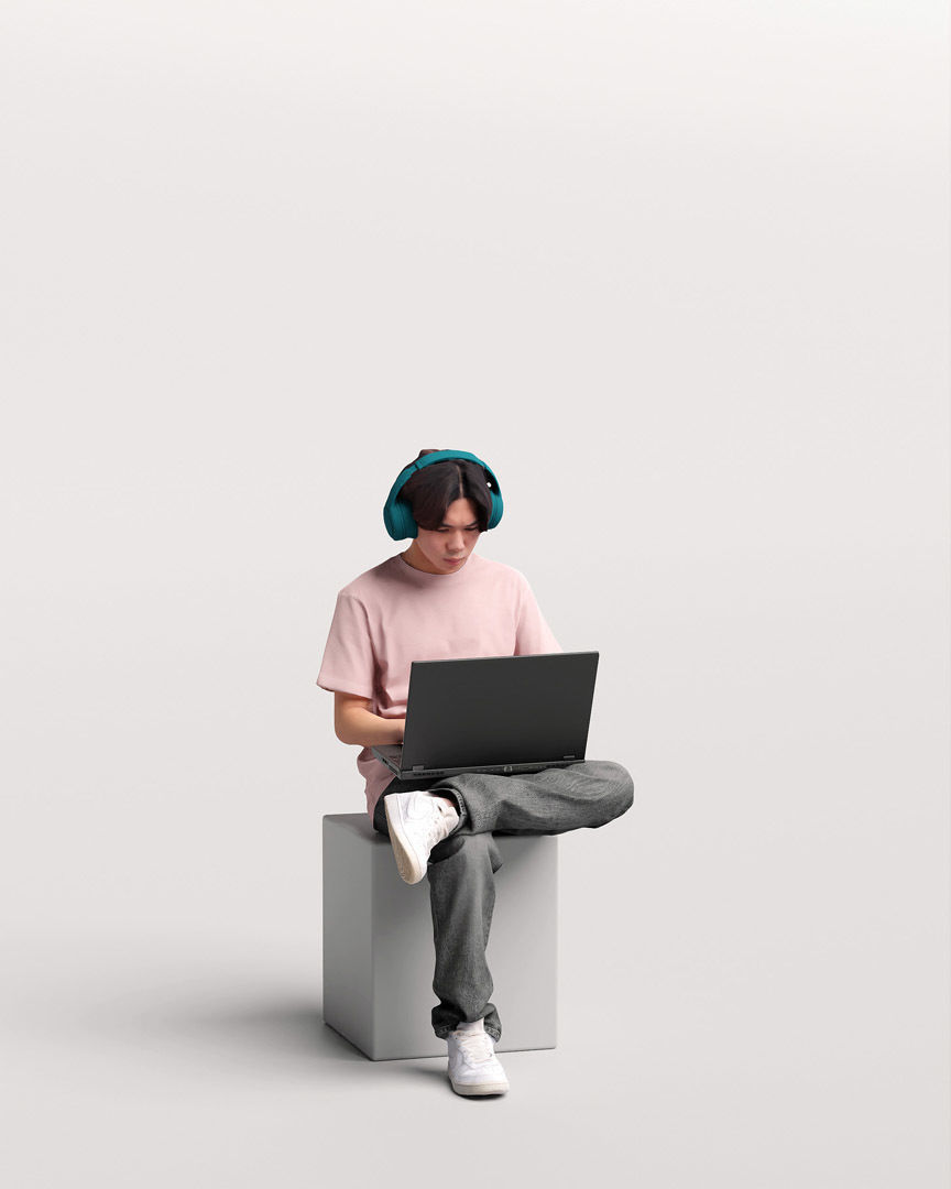 Humano Sitting Young Asian Man with laptop 2203-5 3D model_10