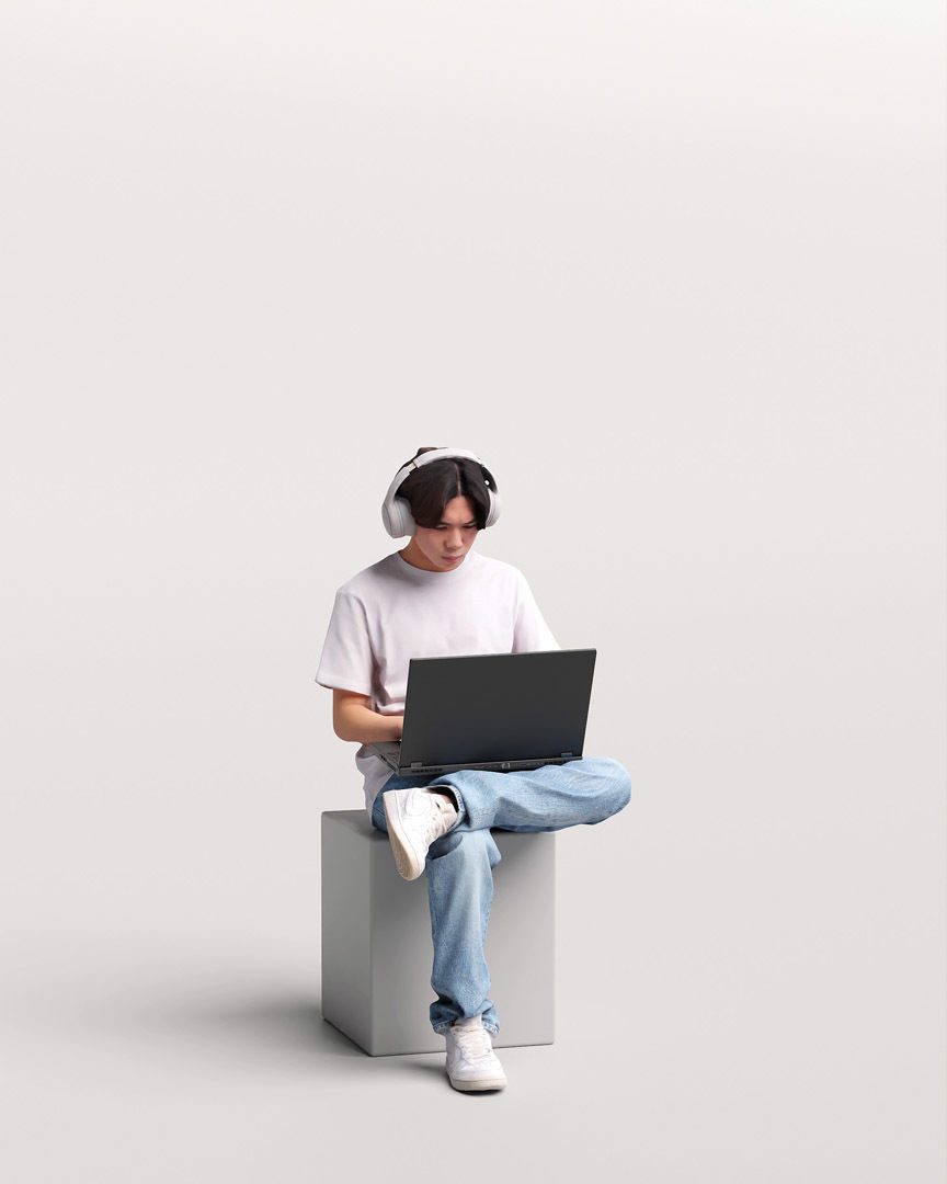 Humano Sitting Young Asian Man with laptop 2203-5 3D model_1