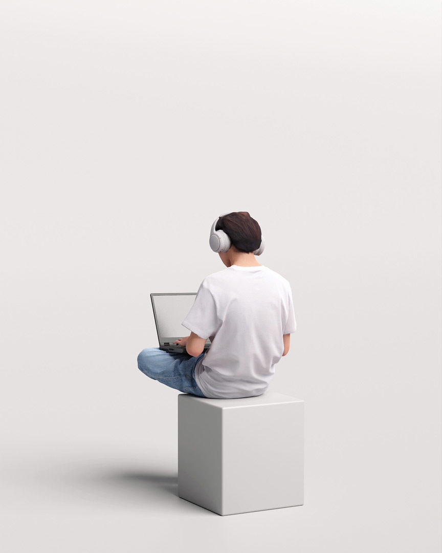 Humano Sitting Young Asian Man with laptop 2203-5 3D model_4