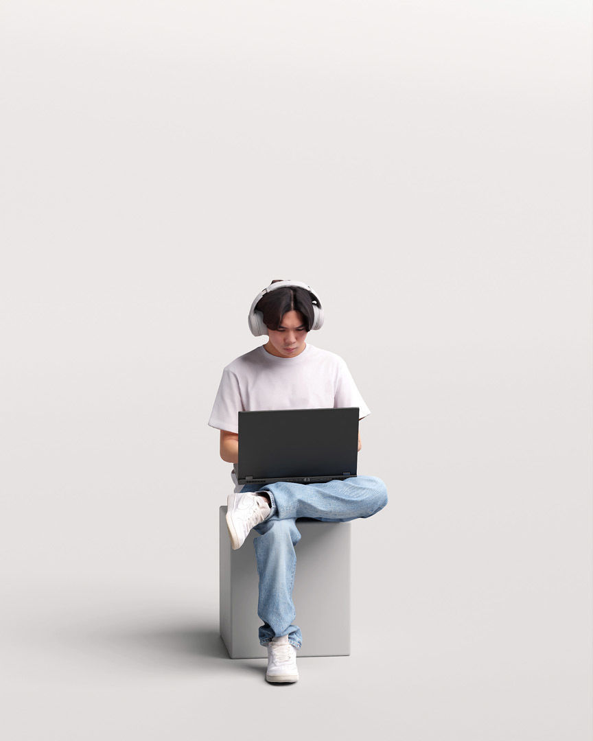 Humano Sitting Young Asian Man with laptop 2203-5 3D model_3