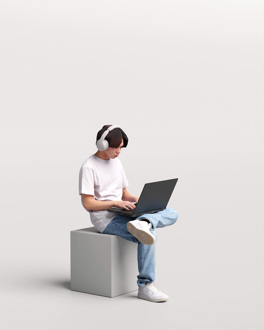 Humano Sitting Young Asian Man with laptop 2203-5 3D model_2