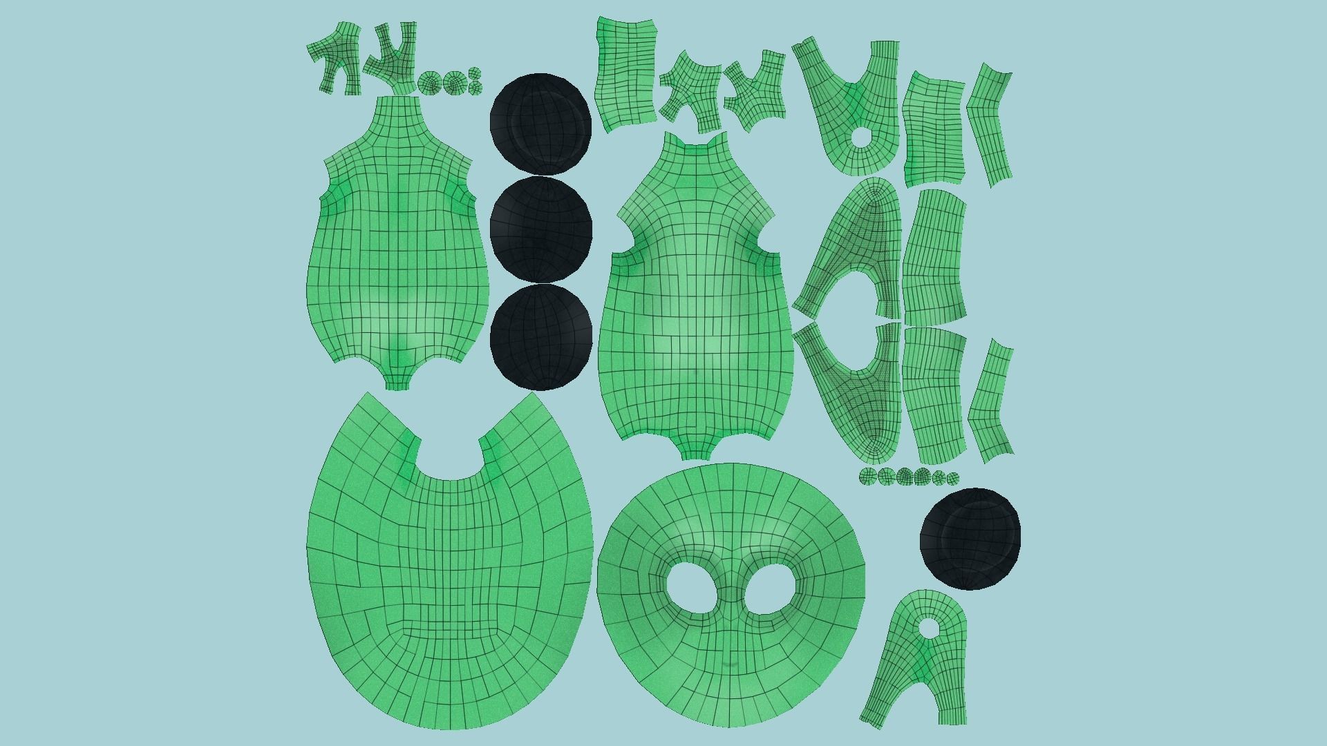 Cute Alien A01 Green Black - Simple - Character Design Low-poly 3D model_5