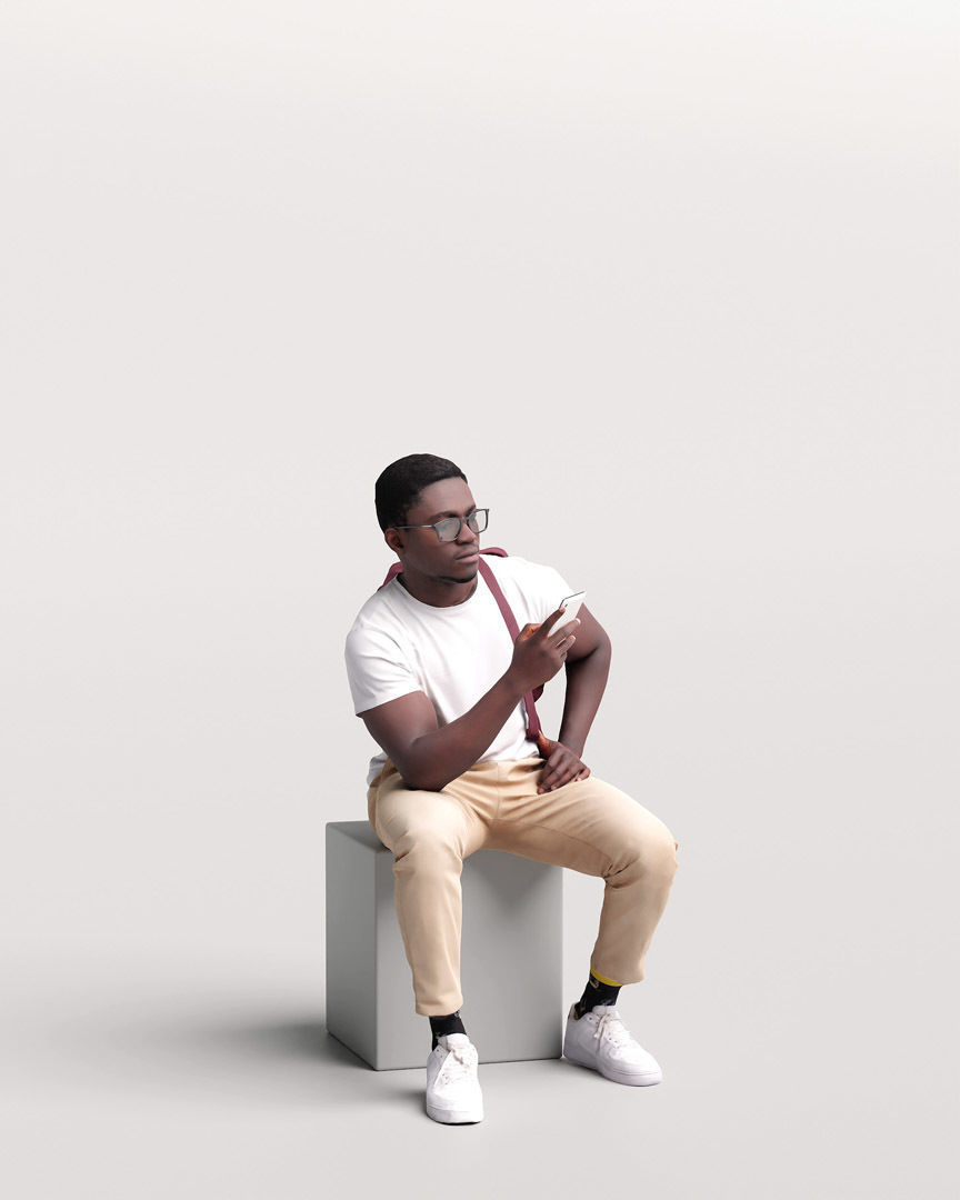 Humano Sitting Man with Phone 2203-11 3D model_1