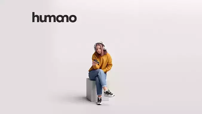 Humano Sitting Young Woman with phone and headphones 2204-5