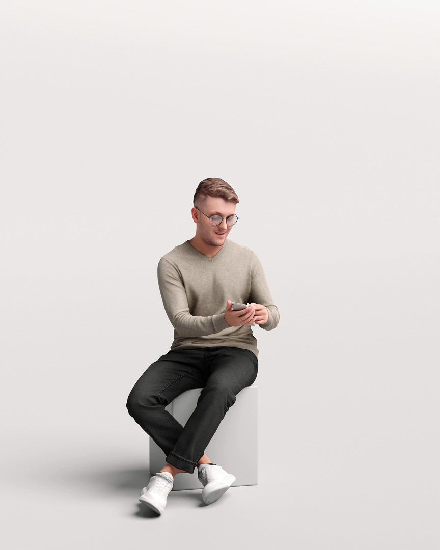 Humano Sitting Man with phone 2204-1 3D model_9