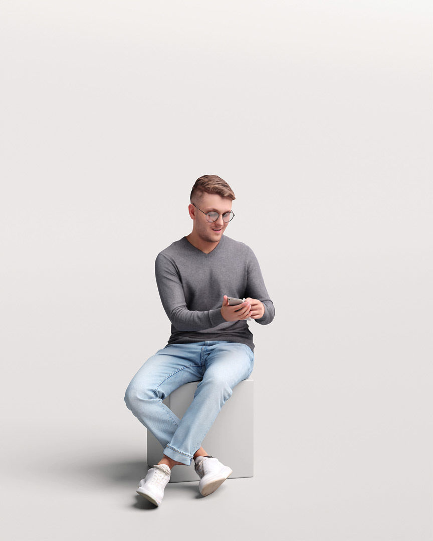 Humano Sitting Man with phone 2204-1 3D model_1