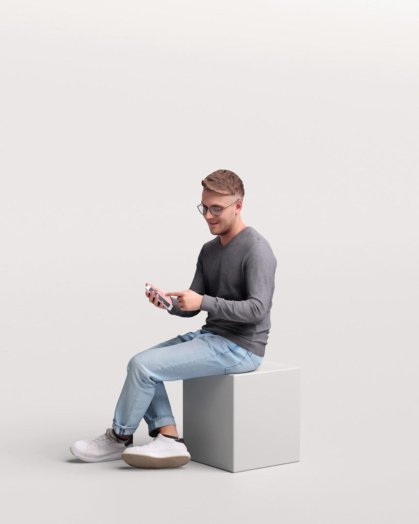 Humano Sitting Man with phone 2204-1 3D model_5