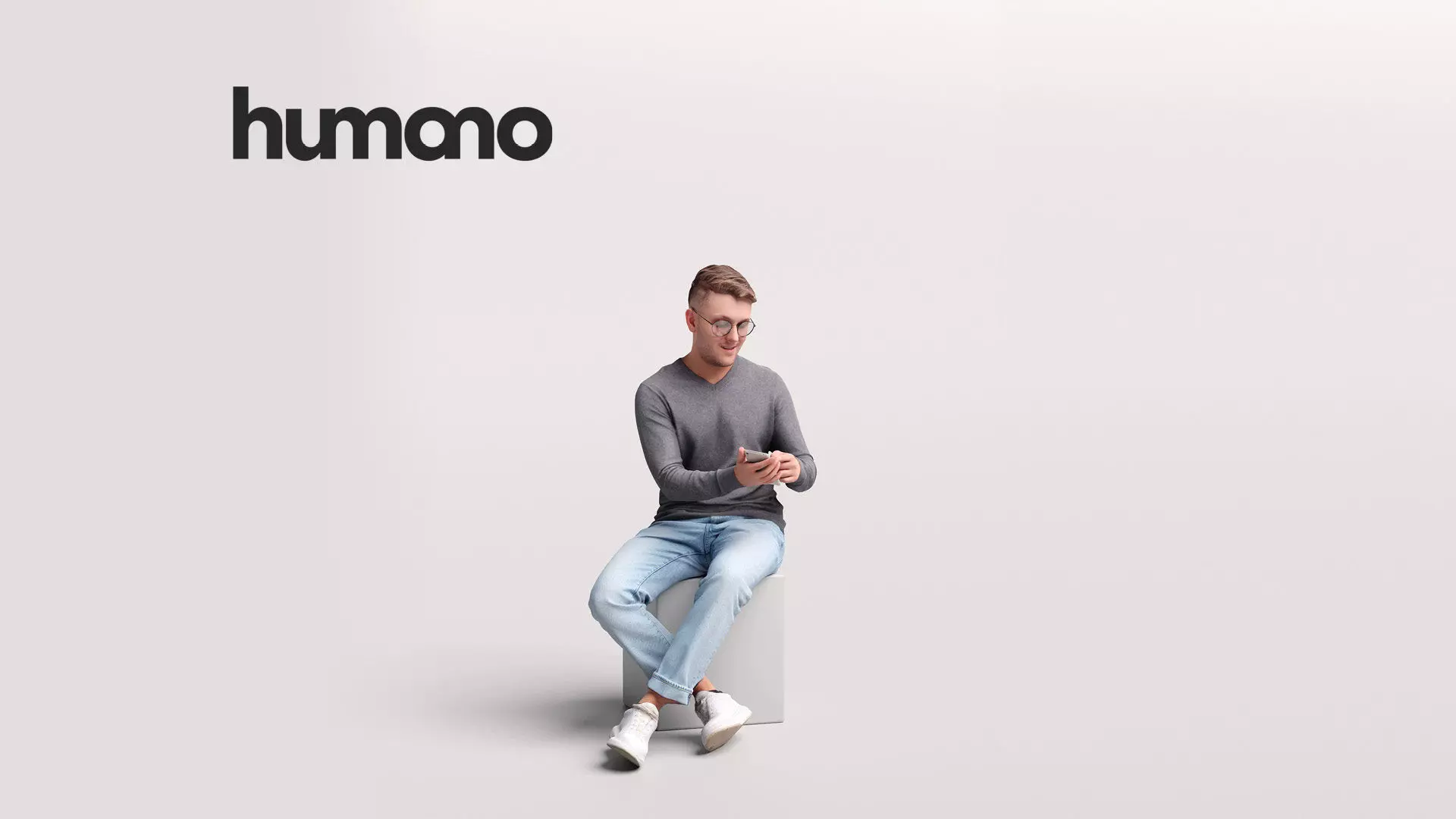 Humano Sitting Man with phone 2204-1 3D model_0