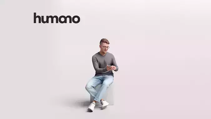 Humano Sitting Man with phone 2204-1 3D model