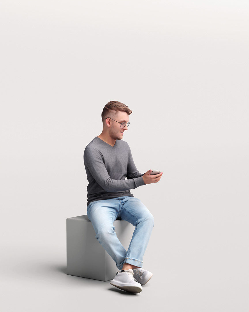 Humano Sitting Man with phone 2204-1 3D model_2