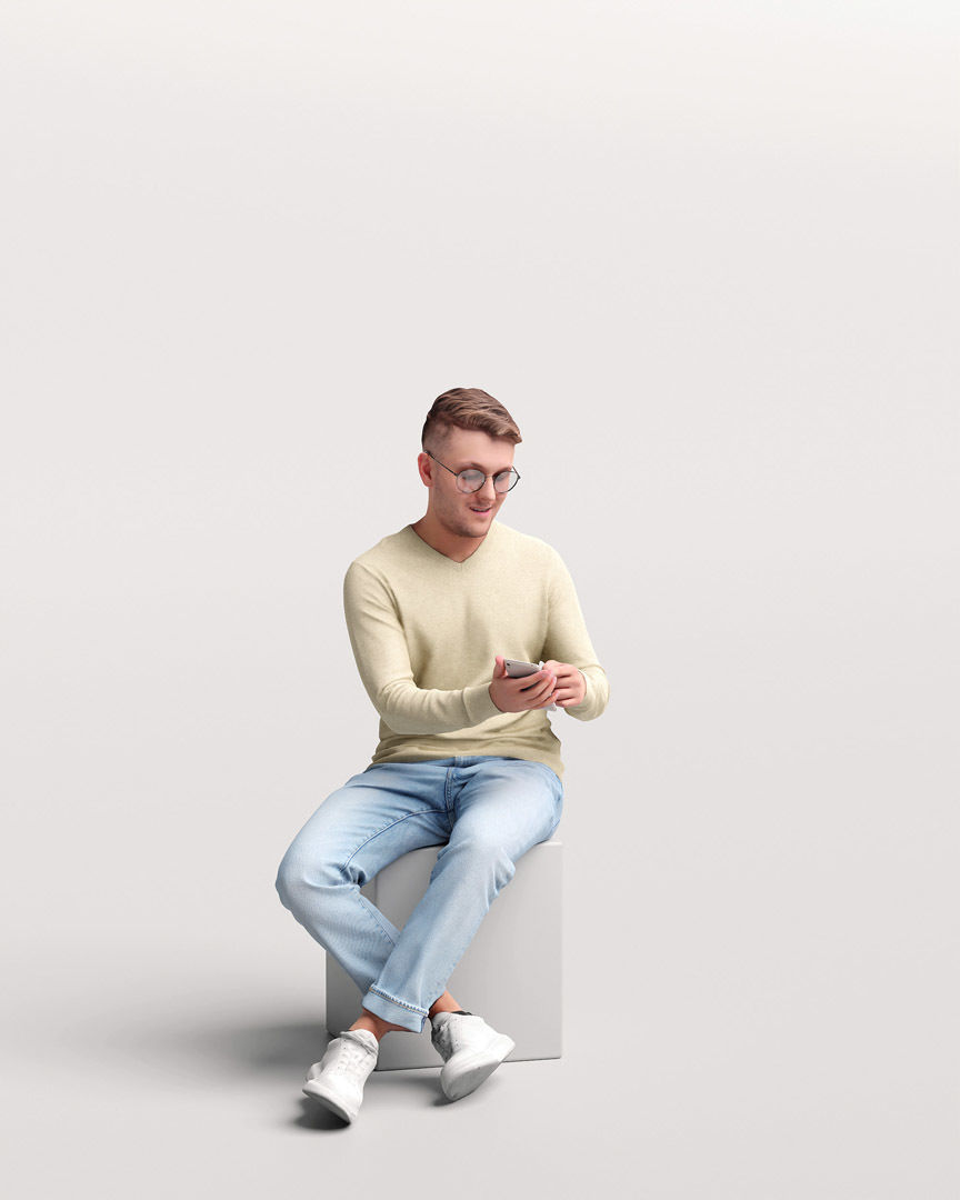 Humano Sitting Man with phone 2204-1 3D model_11