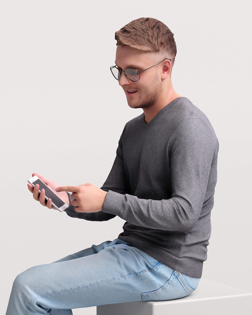 Humano Sitting Man with phone 2204-1 3D model_8