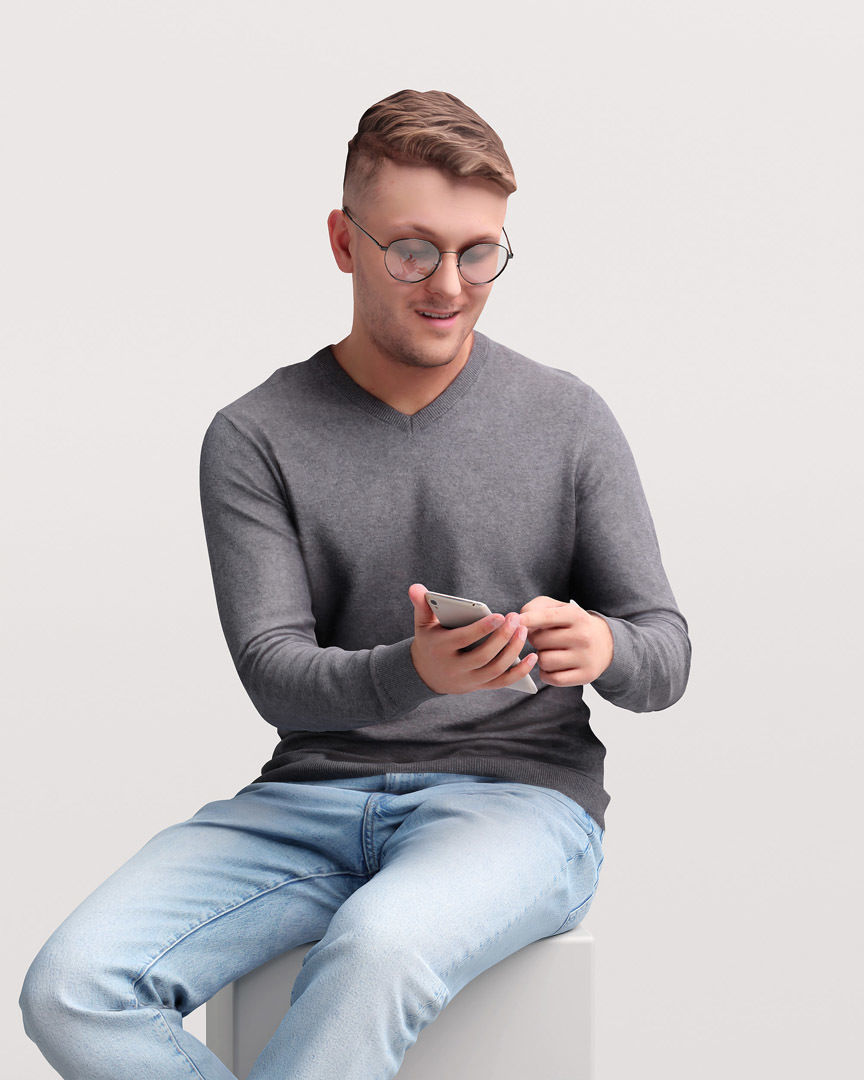 Humano Sitting Man with phone 2204-1 3D model_7
