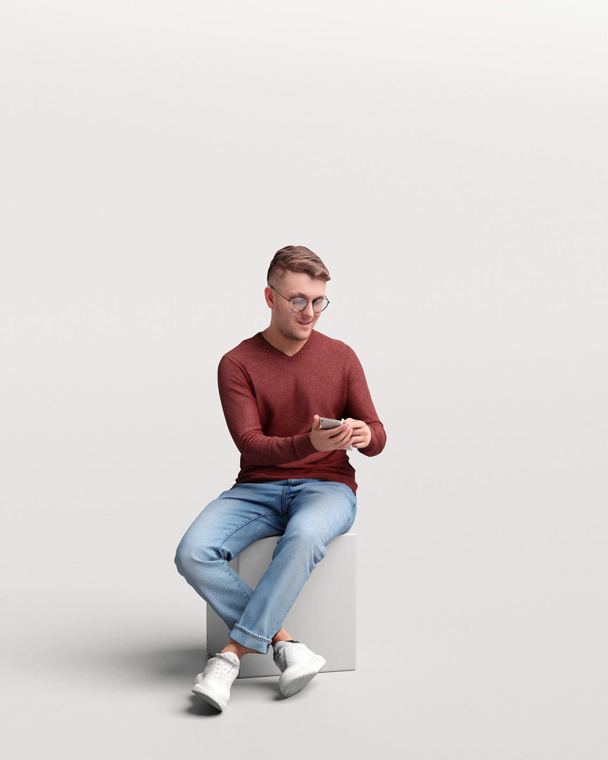 Humano Sitting Man with phone 2204-1 3D model_10