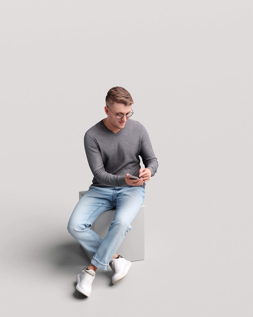 Humano Sitting Man with phone 2204-1 3D model_6