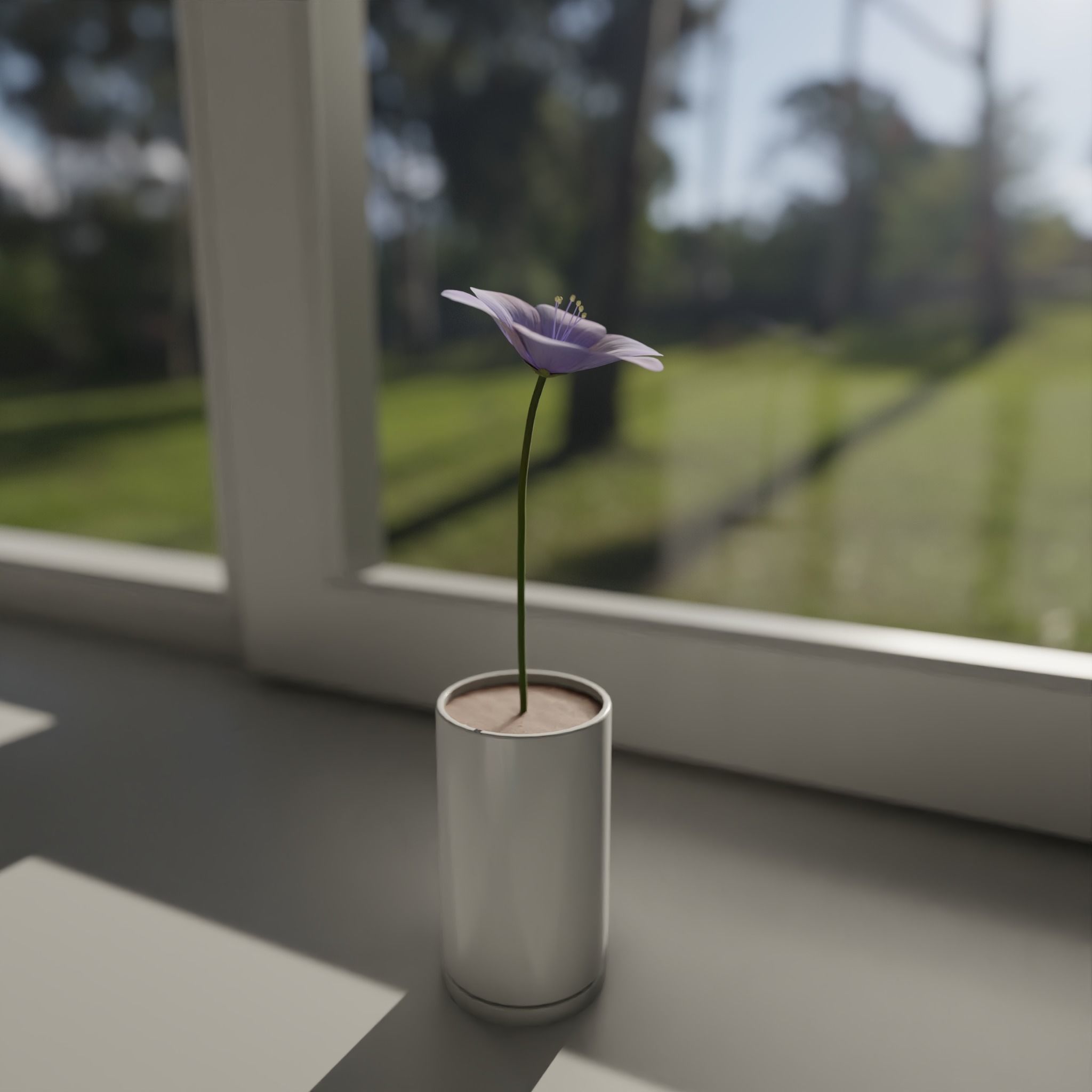 Flower in vase Polemonium caeruleum Low-poly 3D model_1