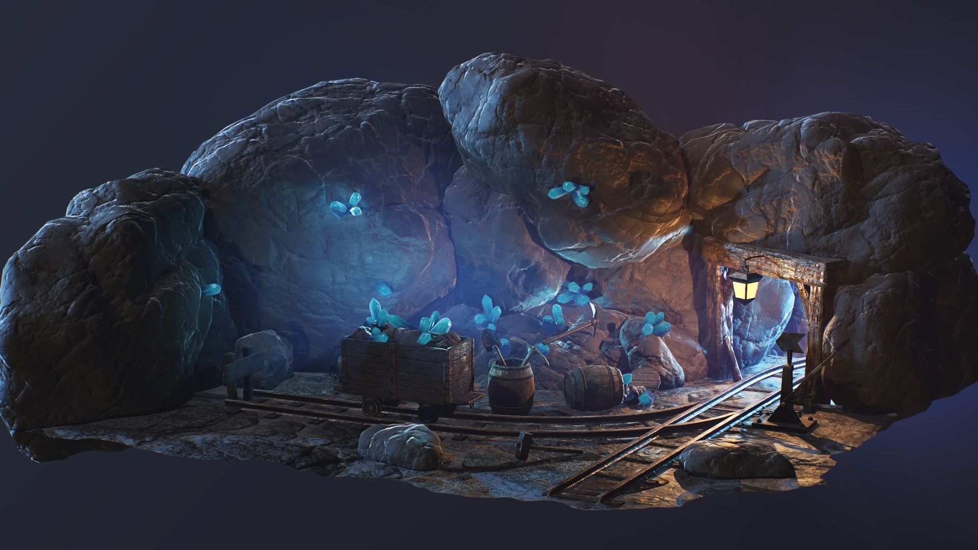 Mine cart Low-poly 3D model_7