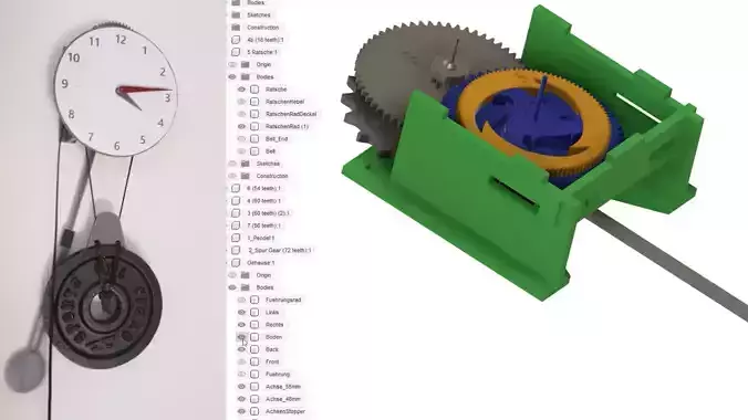 3D printed Pendulum Clock running 14h 3D print model