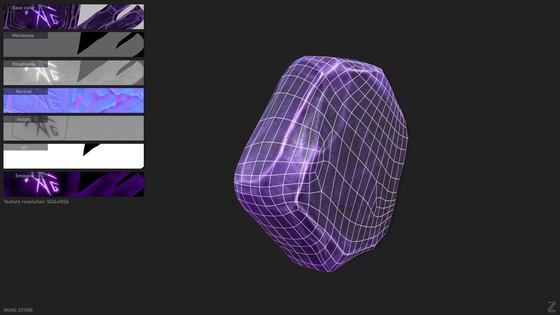 Rune stone Low-poly 3D model_1