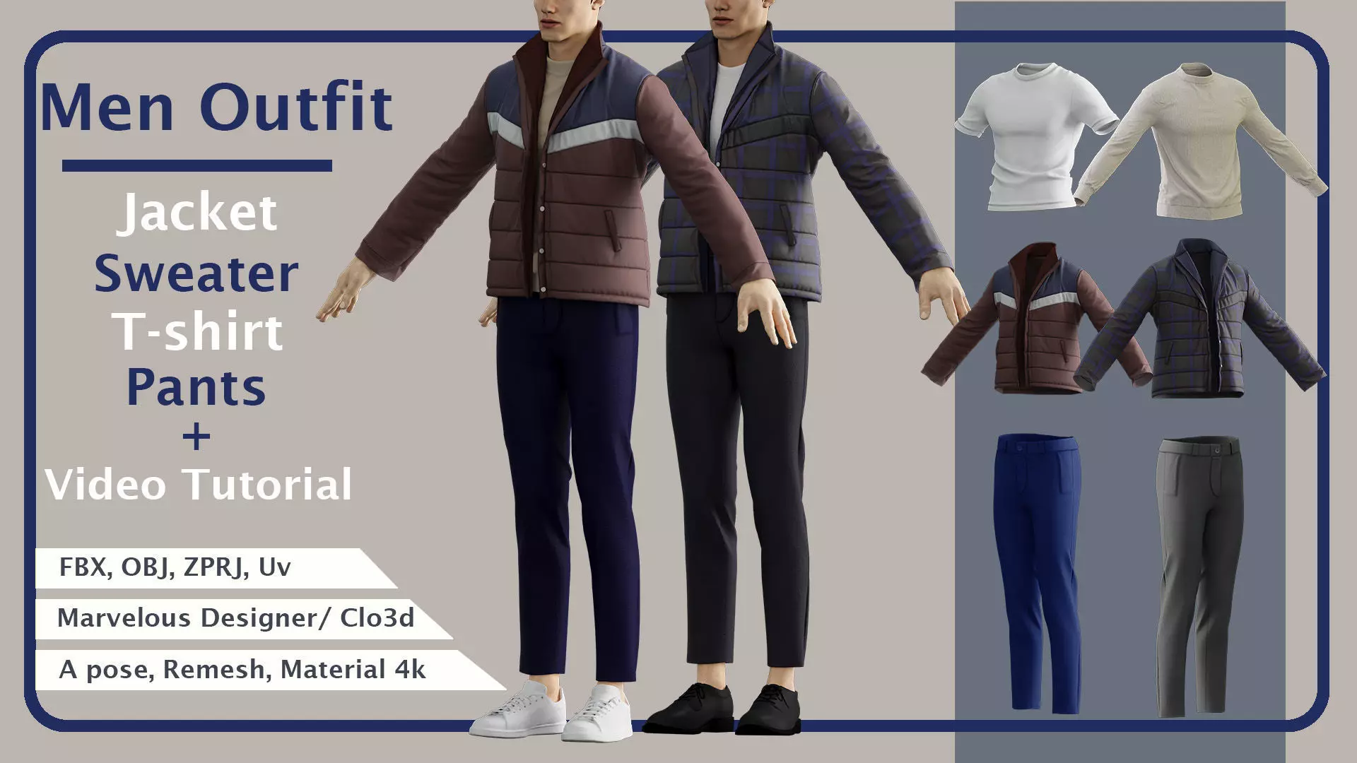 Men Chic Classic Outfit with marvelous PLUS Video tutorial 3D model ...