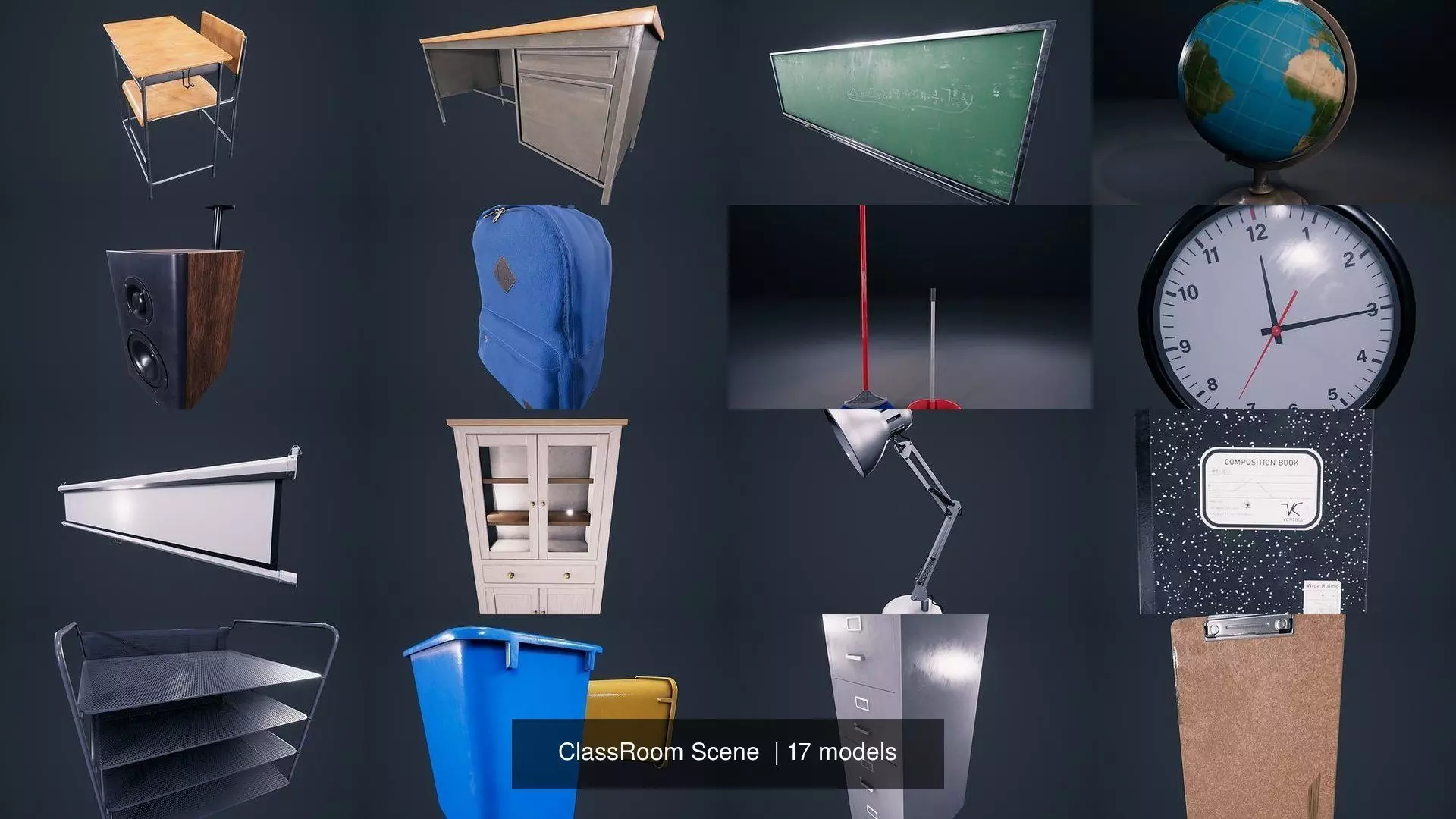 ClassRoom Scene 3D Model Collection_1