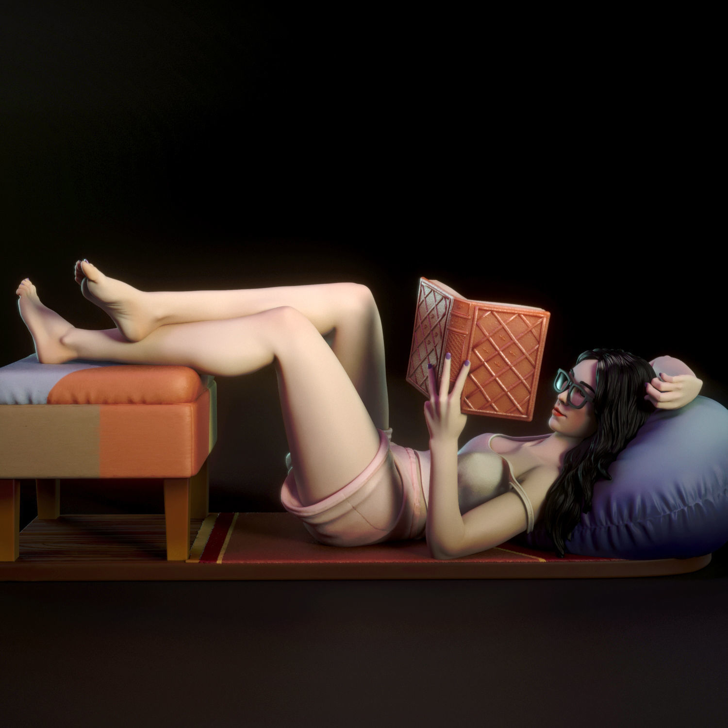 Moon - A woman reading a book 3D print model_3