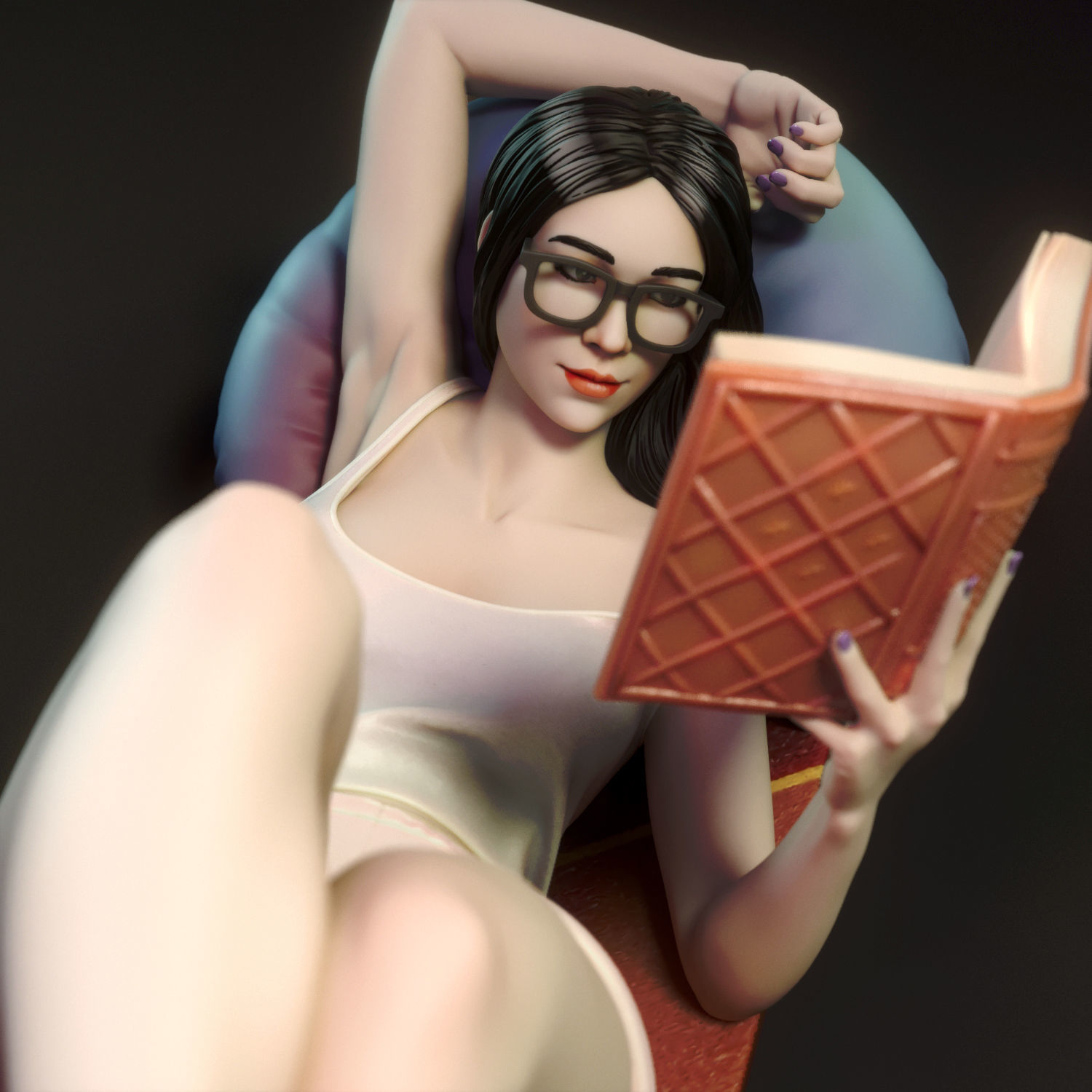 Moon - A woman reading a book 3D print model_4