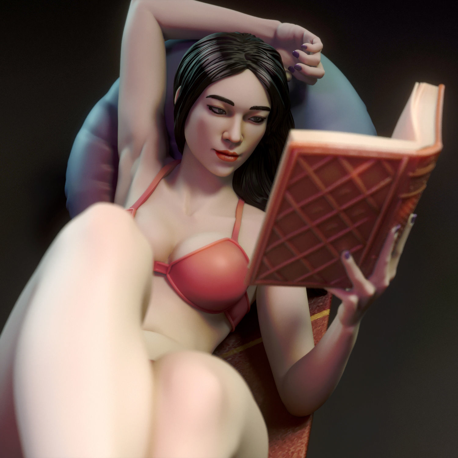 Moon - A woman reading a book 3D print model_12
